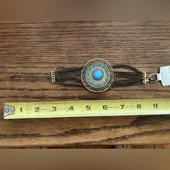 Bronze and Turquoise Shield and Chain Bracelet from Italy. NWT! - Picture 6 of 6